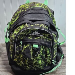 High Sierra Green Black Multi Compartment Backpack Comfort Padded Straps